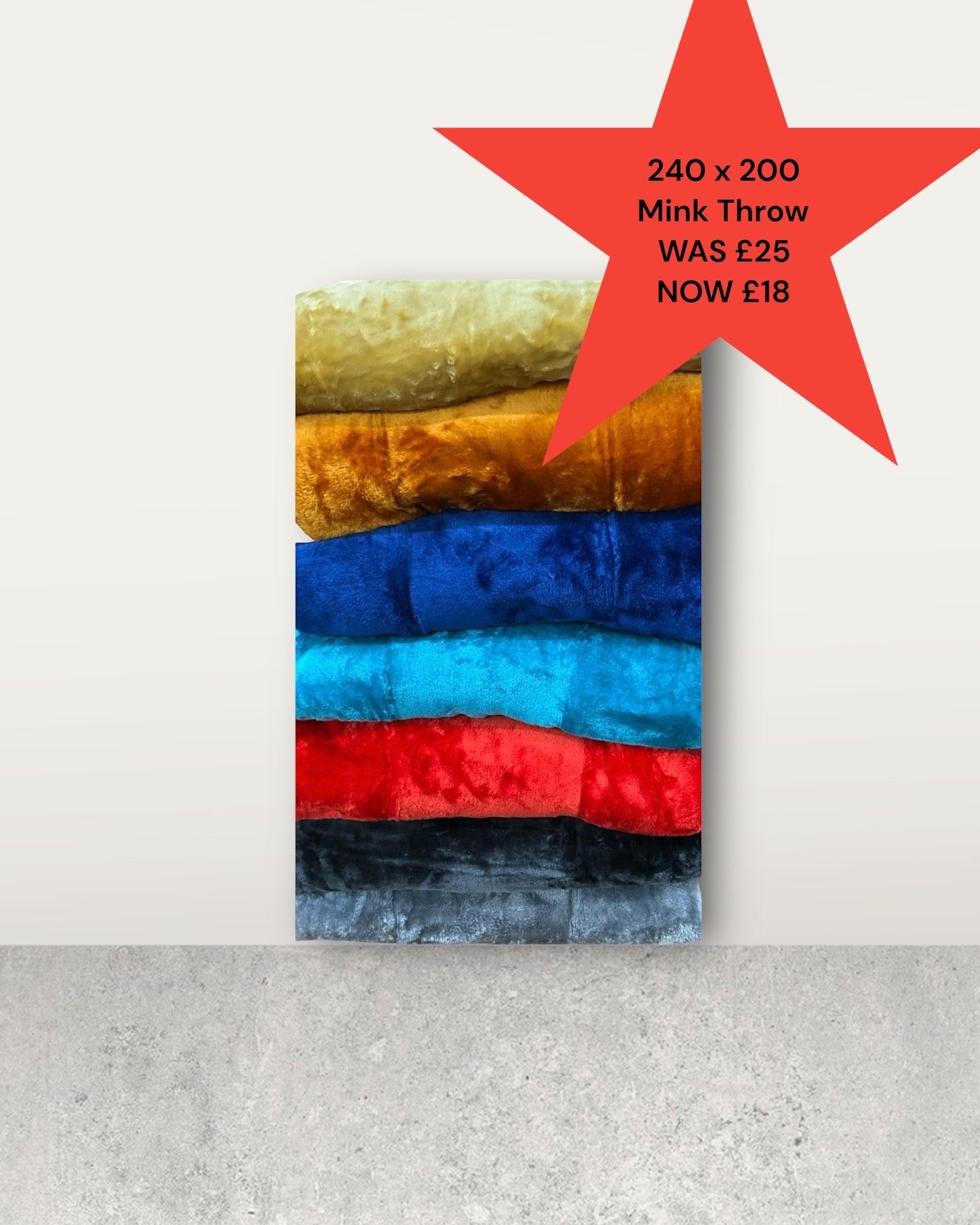 Plain Mink Throw 200 x 240 Various Colours Available