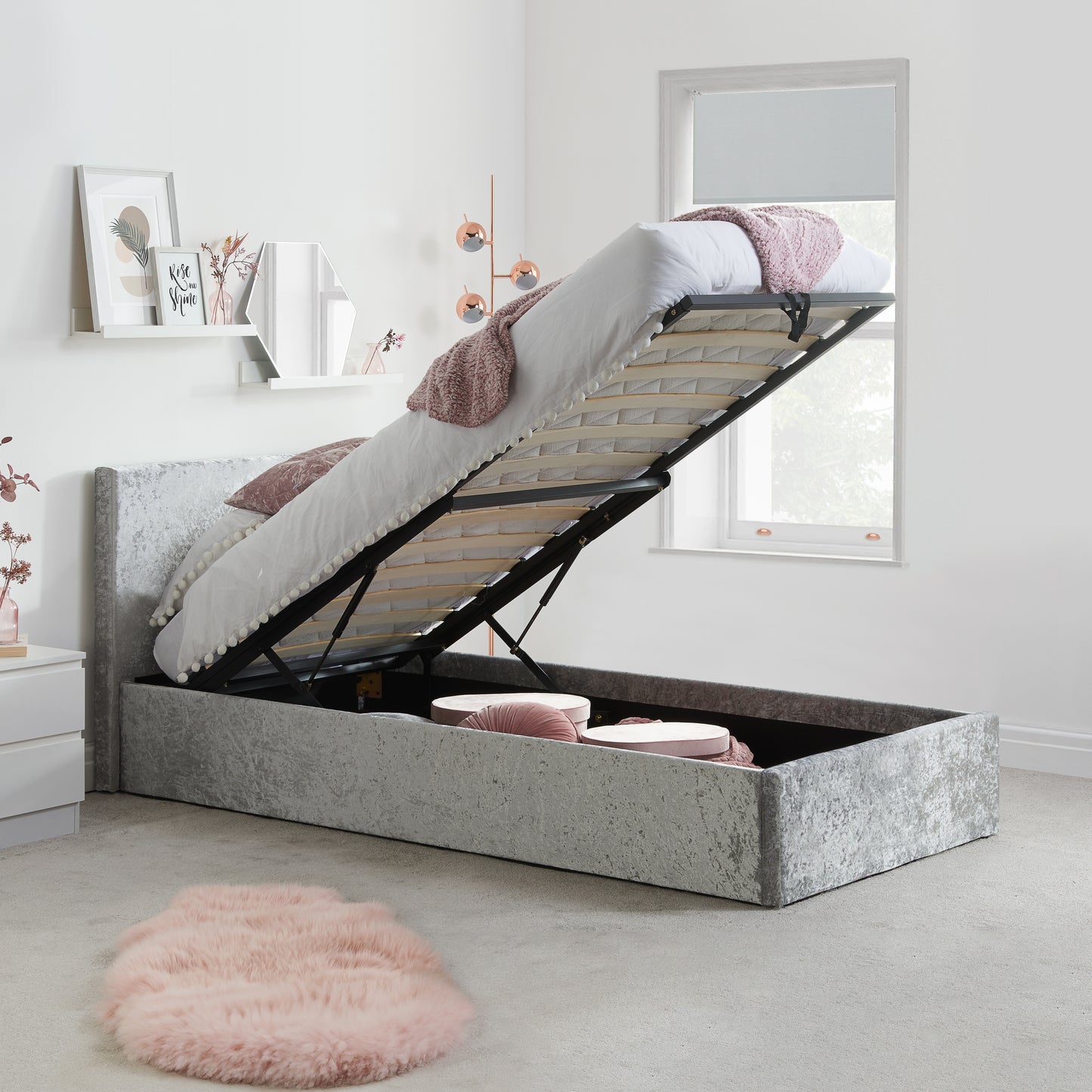 Berlin Ottoman Bed Steel Crushed Velvet