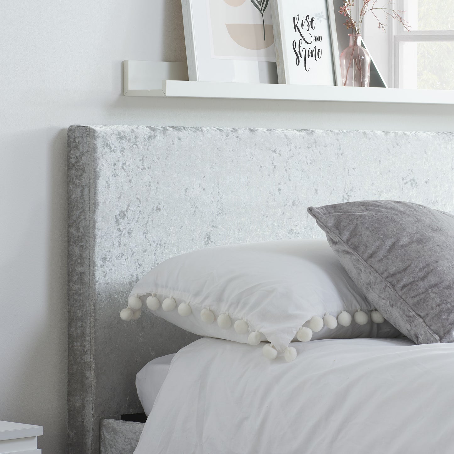 Berlin Ottoman Bed Steel Crushed Velvet