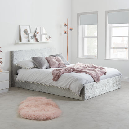Berlin Ottoman Bed Steel Crushed Velvet